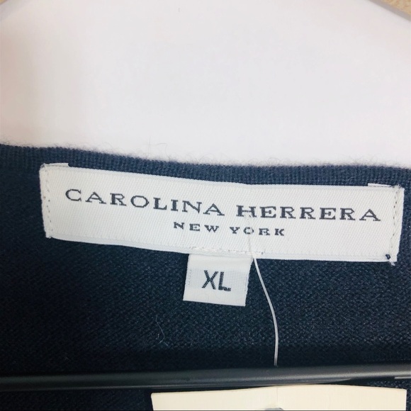Carolina Herrera 🔥SALE🔥 Carolina Herrera navy cashmere sweater with rosette. NEW - Picture 2 of 6